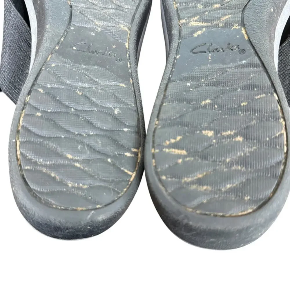 Clarks Arla Kaydin Black Slingback Wedge Sandals Wide Strap Comfort Shoes sz 10